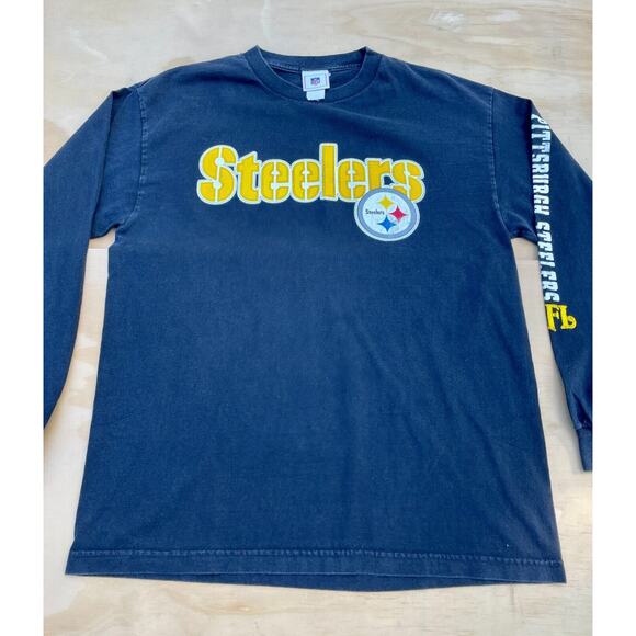 VINTAGE Long Sleeve NFL Pittsburgh Steelers Print Cotton Sweater Men Blue 21X28 - Picture 2 of 10